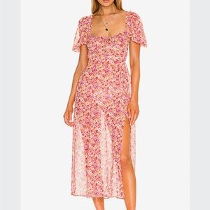 For Love & Lemons Felicia Silk Floral Midi Dress